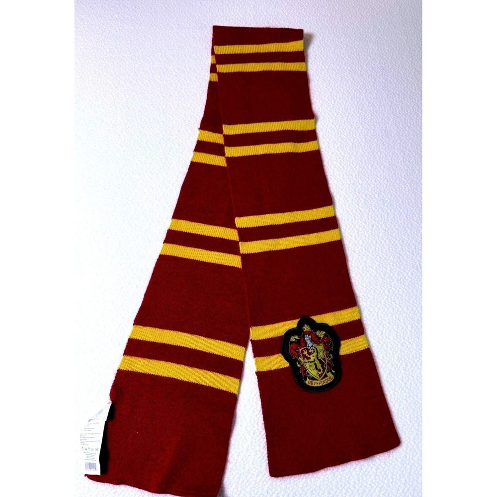 Harry Potter Gryffindor Scarf Red Gold Knit Striped House Crest 60x6.5"